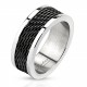 BAGUE ANNEAU POUR HOMME ACIER INOX MASSIF ET MAILLE NOIR TENDANCE