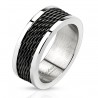 Bague anneau pour homme acier inoxydable bande centrale maille noire
