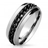 Bague anneau femme homme acier chaine plaqué noire tournante spin