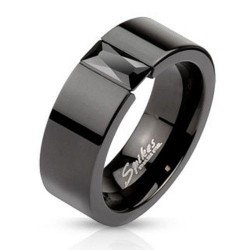 Bague anneau de fiançailles anneau femme homme acier et pierre noire