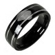 Bague anneau pour homme en titane noir et 2 traits argenté tendance