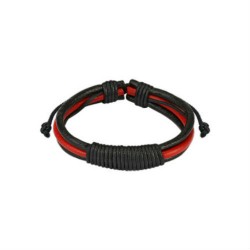 Bracelet réglable homme ado cuir couleurs rouge et noir foot rugby