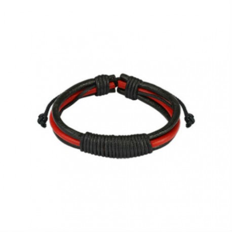Bracelet réglable homme ado cuir couleurs rouge et noir foot rugby