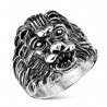 Bague homme acier inox tête de lion large crinière couleur argent