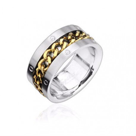 BAGUE POUR HOMME EN ACIER VIS MAILLON CHAINE DORE OR STYLE JULES CESAR