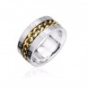 Bague homme en acier inoxydable avec vis et chaine centrale plaqué or