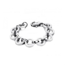 BRACELET POUR FEMME EN ACIER ET CERAMIQUE BLANCHE LARGE GROS MAILLONS 17mm NEUF WS424