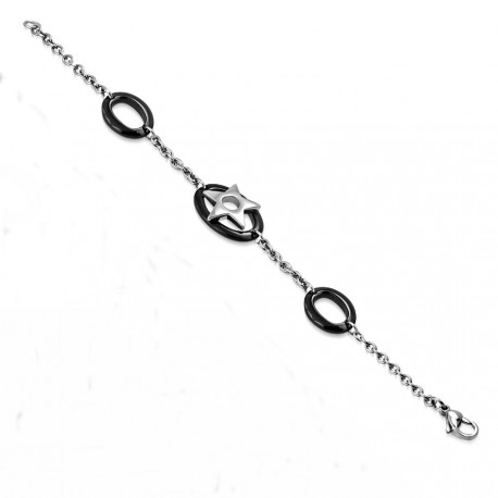 Bracelet femme céramique noire et acier inoxydable maille ronde 19cm