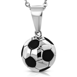 PENDENTIF HOMME ACIER MASSIF FORME BALLON DE FOOT FOOTBALL ET 1 CHAINE