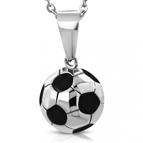 PENDENTIF HOMME ACIER MASSIF FORME BALLON DE FOOT FOOTBALL ET 1 CHAINE