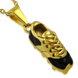 Pendentif homme acier noir et or crampon de foot football et 1 chaine