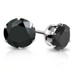 PAIRE BOUCLES D'OREILLES POUR HOMME ADO TIGE FERMOIR ACIER RONDE ZIRCON DIAMS SWAROVSKI BLANC 5mm NEUF