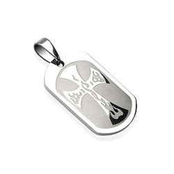 Pendentif homme acier avec gravure croix enflammée biker et 1 chaine