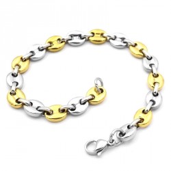 Bracelet pour homme en maille grain de café acier plaque or 21cm 8mm