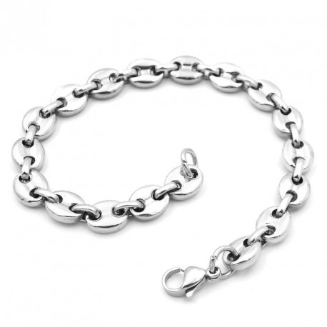 Bracelet homme femme acier inoxydable maille grains de cafe 21cm 6mm