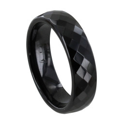 Bague anneau alliance de mariage femme pur céramique noire facettes