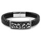 Bracelet homme cuir tressé et fleur de lys crane acier biker 22cm