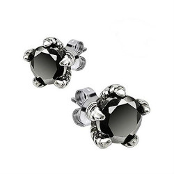 Paire de boucles d'oreilles homme griffes d'aigle acier et pierre noir