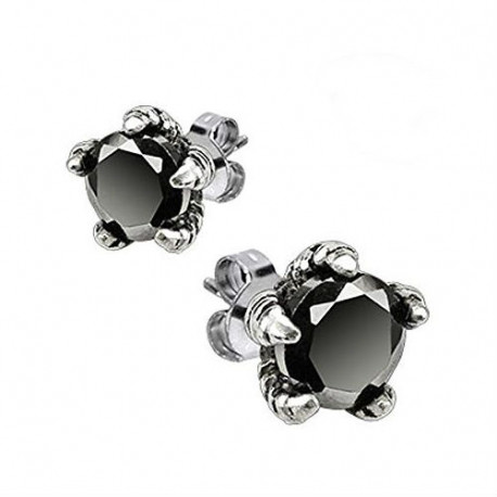 PAIRE BOUCLES D'OREILLES POUR HOMME ADO TIGE FERMOIR ACIER RONDE ZIRCON DIAMS SWAROVSKI BLANC 5mm NEUF