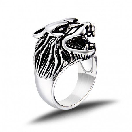 Bague pour homme acier inoxydable croix celte de malte tête de lion