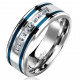 Bague de fiançailles bicolore homme acier lignes bleues ornée zircons