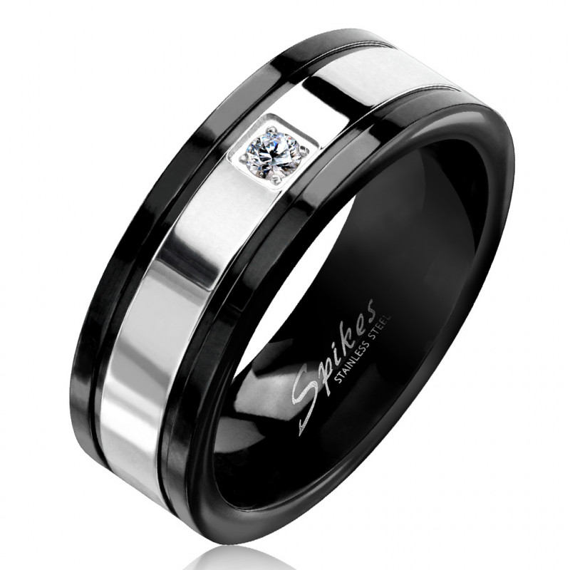  Bague  de  fian ailles  bicolore homme  acier noir et argent 