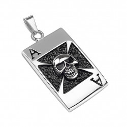 PENDENTIF HOMME ACIER CARTE AS POKER TETE DE MORT GOTHIQUE 1 CHAINE