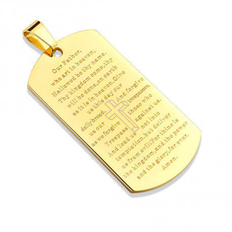 Pendentif homme acier plaque militaire prière notre père et 1 chaine