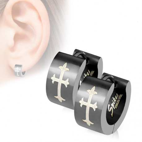 Paire de boucles d'oreilles homme acier croix médiévale gothique