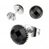 PAIRE BOUCLES D'OREILLE HOMME FEMME ACIER RONDE MULTIFACETTE ONYX NOIR