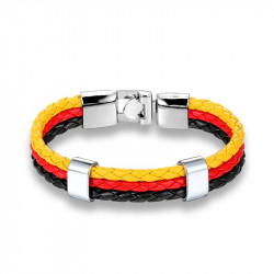 BRACELET HOMME ACIER CUIR TRESSE EQUIPE PAYS DRAPEAU ALLEMAGNE