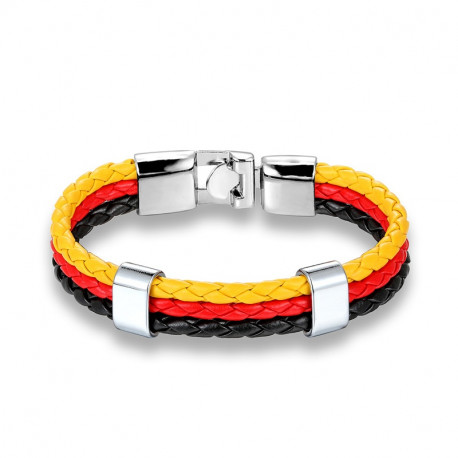 BRACELET HOMME ACIER CUIR TRESSE EQUIPE PAYS DRAPEAU ALLEMAGNE