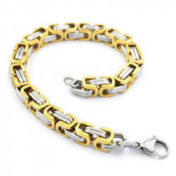 Bracelet homme acier inoxydable et plaqué or maille byzantine bling