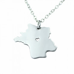 Pendentif homme femme carte nationale pays France coeur et 1 chaine