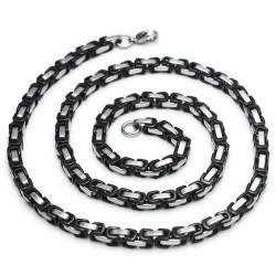 Chaine homme acier et plaqué noir maille byzantine look bling bling