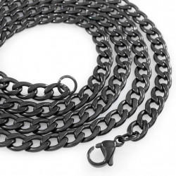 Grande chaine homme acier plaqué noir lien maille gourmette 8mm 61cm