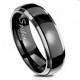 Bague anneau femme homme couple titane bande noire bords argenté