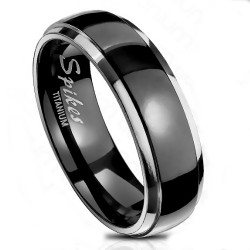 Bague anneau femme homme couple titane bande noire bords argenté