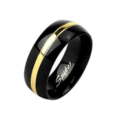 Bague anneau alliance femme homme couple titane noire bandeau or chic