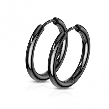 Fine boucles d'oreilles créoles femme homme acier noire bombée