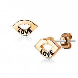 Paire de boucles d'oreilles femme acier couleur cuivre love bouche sexy