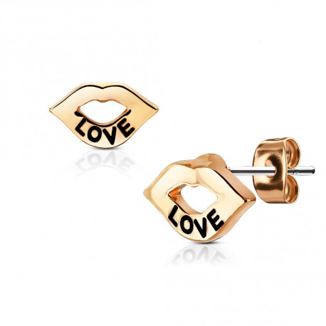 Paire de boucles d'oreilles femme acier couleur cuivre love bouche sexy