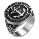 Bague chevalière pour homme en acier massif ancre marine marin