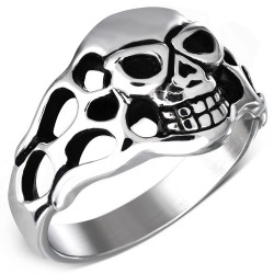 Bague pour homme acier crane tête de mort sourire carnassier biker