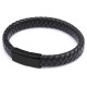 Bracelet homme cuir tressé et fermoir acier inoxydable noir classe 20cm