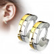 Paire de boucles d'oreilles homme femme bicolore bande argenté et or