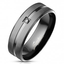 Bague anneau homme en titane et bande fibre de carbone grise et noire