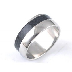 BAGUE ANNEAU ALLIANCE POUR HOMME FEMME ADO EN ACIER INOX 316L & CARBONE NOIR NEUVE