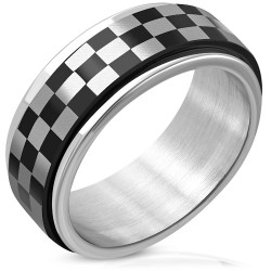 BAGUE ANNEAU HOMME FEMME ADO ACIER INOX ANTI STRESS DAMIER RALLY