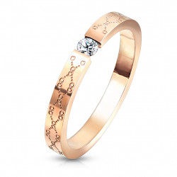 Bague anneau de fiançailles mariage femme acier cuivre ornée zircon